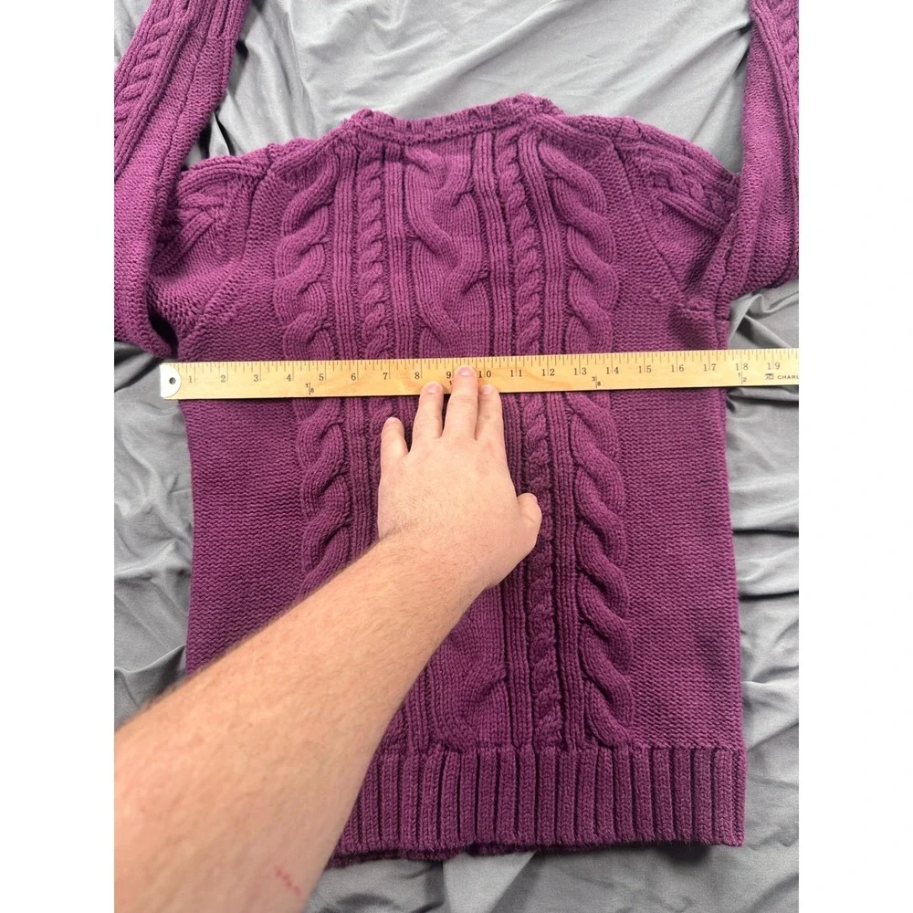 L.L. Bean Double L‎ Sweater Womens Medium Purple Cotton Cable Knit Crew Neck
